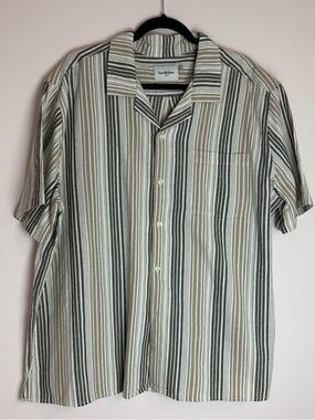 Goodfellow & Co Men’s Short Sleeve Striped Button-Up Shirt - Beige/Black/White
